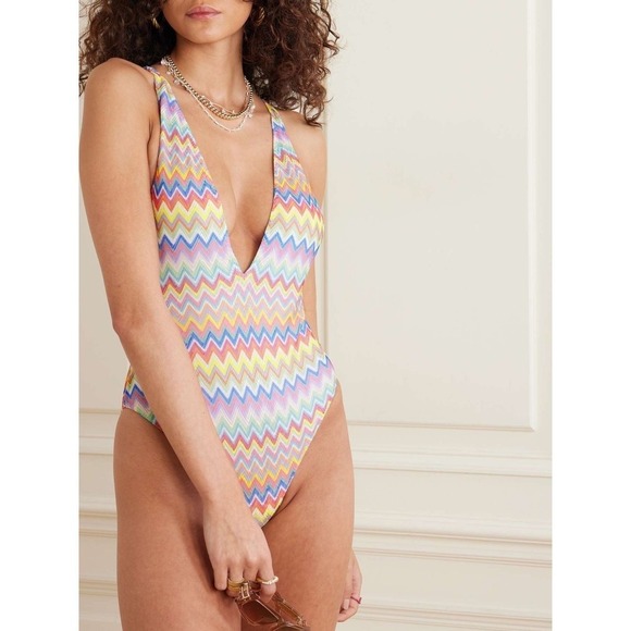 Missoni Other - Missoni Mare Women Multicolor Zigzag Knit Deep V-Neck One-Piece Swimsuit NEW